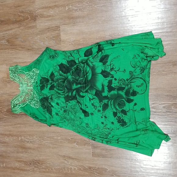 (M) Xception Rose Print Lace Vacation Evening Beach Cool Casual Assymetrical - Picture 11 of 12